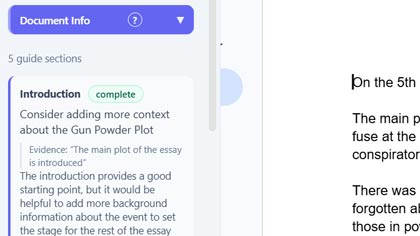 Milo guides panel showing structure, expand and assess options in Google Docs